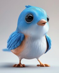Obraz premium Blue Bird Cartoon. Cute Three-Dimensional Toy Render of a Blue Dove