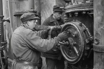 Early 20th Century Plumbers Working on City Water System - Black and White Historical Photograph