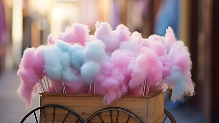 pink cotton candies on a wooden background