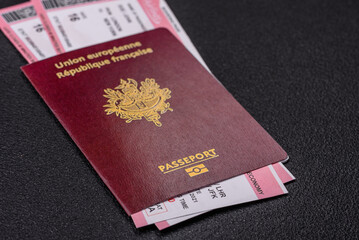 Passport of the Republic of France, airline tickets and money