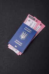 Biometric Ukrainian passport, flight tickets and money