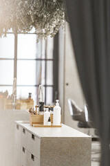 Modern Salon Counter with Hair Products and Tools