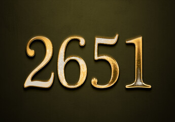 Old gold effect of 2651 number with 3D glossy style Mockup.