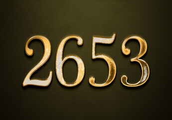 Old gold effect of 2653 number with 3D glossy style Mockup.