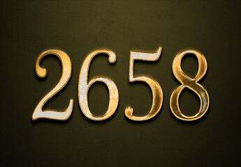 Old gold effect of 2658 number with 3D glossy style Mockup.