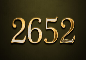 Old gold effect of 2652 number with 3D glossy style Mockup.