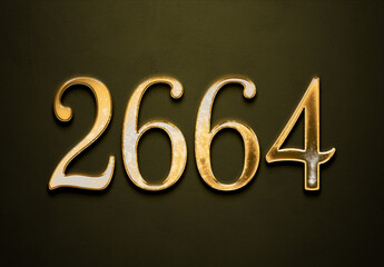 Old gold effect of 2664 number with 3D glossy style Mockup.