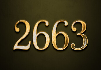 Old gold effect of 2663 number with 3D glossy style Mockup.