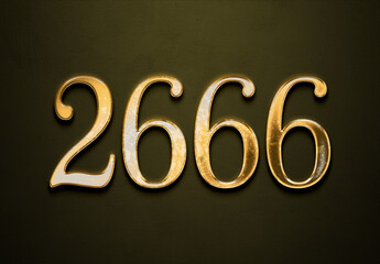 Old gold effect of 2666 number with 3D glossy style Mockup.