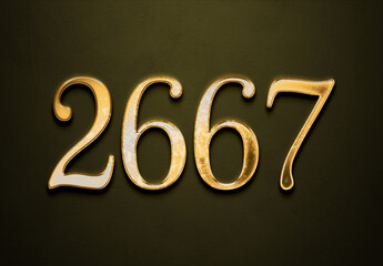 Old gold effect of 2667 number with 3D glossy style Mockup.
