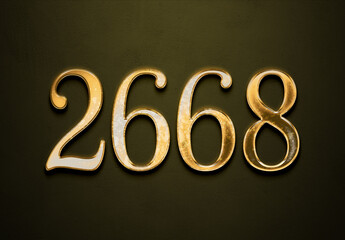 Old gold effect of 2668 number with 3D glossy style Mockup.