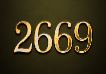 Old gold effect of 2669 number with 3D glossy style Mockup.