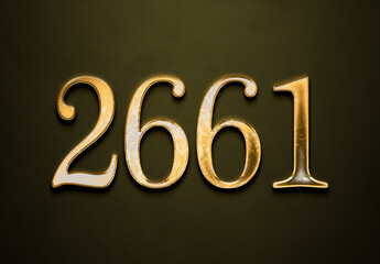 Old gold effect of 2661 number with 3D glossy style Mockup.