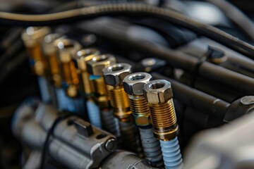 Engine Maintenance: Close-Up of Spark Plug Inspection and Replacement in a Car Engine