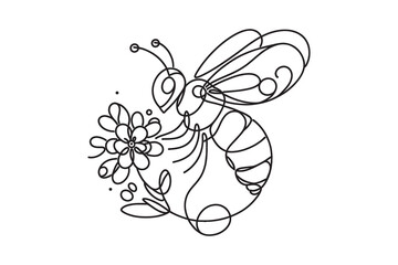 one line bee vector illustration, one line style