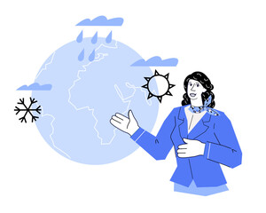 Weather forecasting, meteorology observance banner design. Meteorologists study and analyze weather for forecasts, flat vector illustration isolated on white.