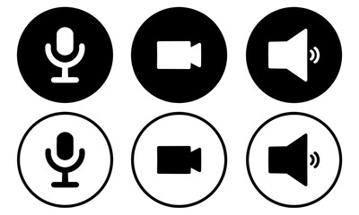 Speaker, Mic and Video Camera related icons. Basic icons for Video Conference, Webinar and Video chat.