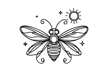 graphic illustration of a firefly beetle, bug in one line. line drawing