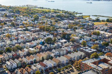 View to New Jersey city from helicopter