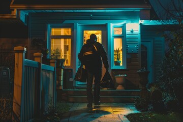 Emergency Nighttime Plumber Arrival at Home with Tools, Preparedness for Plumbing Repairs