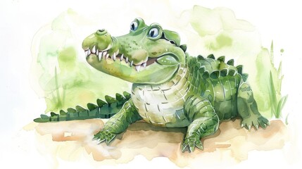 Obraz premium Cute green crocodile with toothy smile.