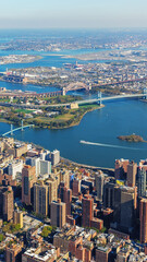 View to New York city skyline from the helicopter 