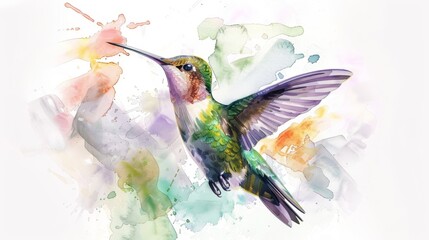 A watercolor painting of a hummingbird.