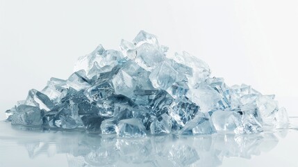Pile of Ice. Heap of Crushed Ice on Frosty White Background with Copy Space