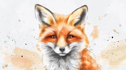 Obraz premium A watercolor painting of a red fox with a white belly and a long bushy tail