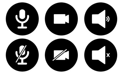 Speaker, Mic and Video Camera related icons. Basic icons for Video Conference, Webinar and Video chat.