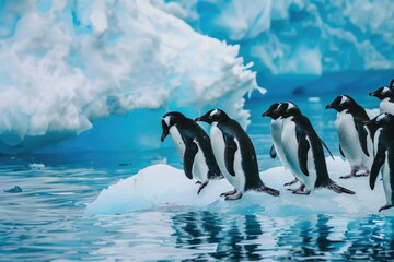 Glaciers Melting. Stunning Antarctic Background with Penguins and Changing Climate