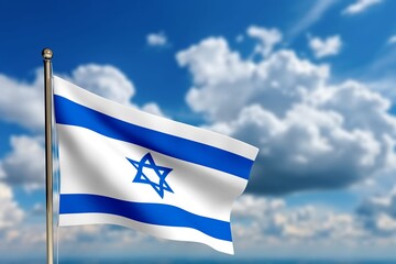 Israel flag over blue sky background