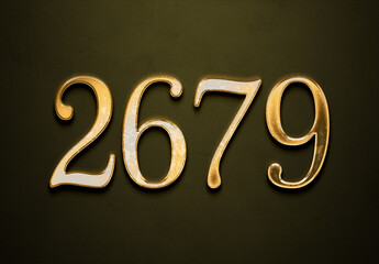 Old gold effect of 2679 number with 3D glossy style Mockup.