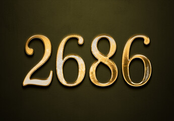 Old gold effect of 2686 number with 3D glossy style Mockup.