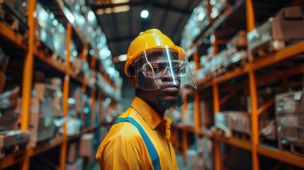 Pandemic Worker: African Professional in Warehouse Ensuring Business Operations