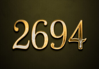 Old gold effect of 2694 number with 3D glossy style Mockup.