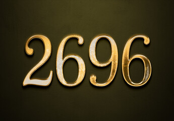 Old gold effect of 2696 number with 3D glossy style Mockup.