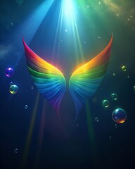 Underwater Rainbow Wings LGBT Pride Graphic Element in vibrant diverse rainbow colours