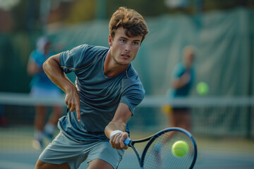 Male tennis player playing tennis on the court.