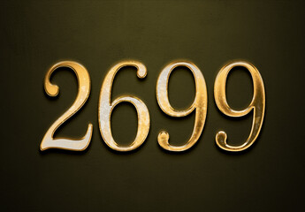 Old gold effect of 2699 number with 3D glossy style Mockup.