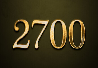 Old gold effect of 2700 number with 3D glossy style Mockup.