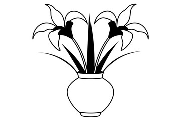 Iris vase outline vector silhouette illustration