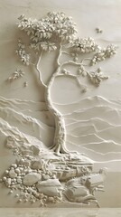 Beautiful Chinese landscape 3d relief wallpaper. Mural wallpaper. Wall art. AI generated illustration.