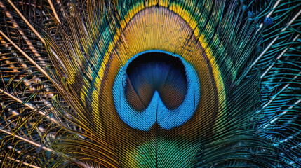 Obraz premium A close-up view of a peacock's feather in India on February 24, 2021.