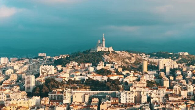 Basilica of Notre-Dame of la Garde on a hill
