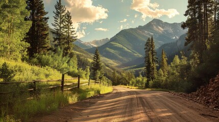 Colorado Forest. Scenic Mountain Road in a Sunny Countryside Landscape