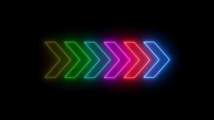 Glowing Neon six Arrow Instruction Pointer. Abstract directional neon arrow loop loading icon.