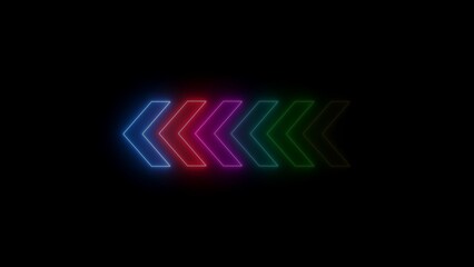 Glowing Neon six Arrow Instruction Pointer. Abstract directional neon arrow loop loading icon.