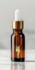 Serum Bottle. Aromatic Essential Oil in Brown Bottle for Beauty Care on White Background