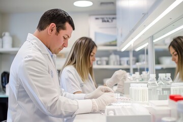 Professional Cosmetologists Preparing Biorevitalization Injections in a Sterile Clinic Environment